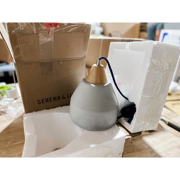 Serena & Lily Knolls Wood Trimmed Concrete Pendant - Picture 3 of 6